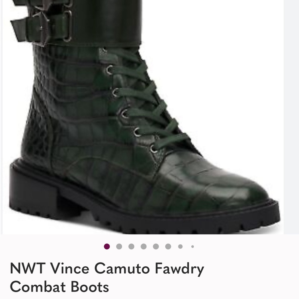Vince Camuto Dark Green Croc-Embossed Combat Boots